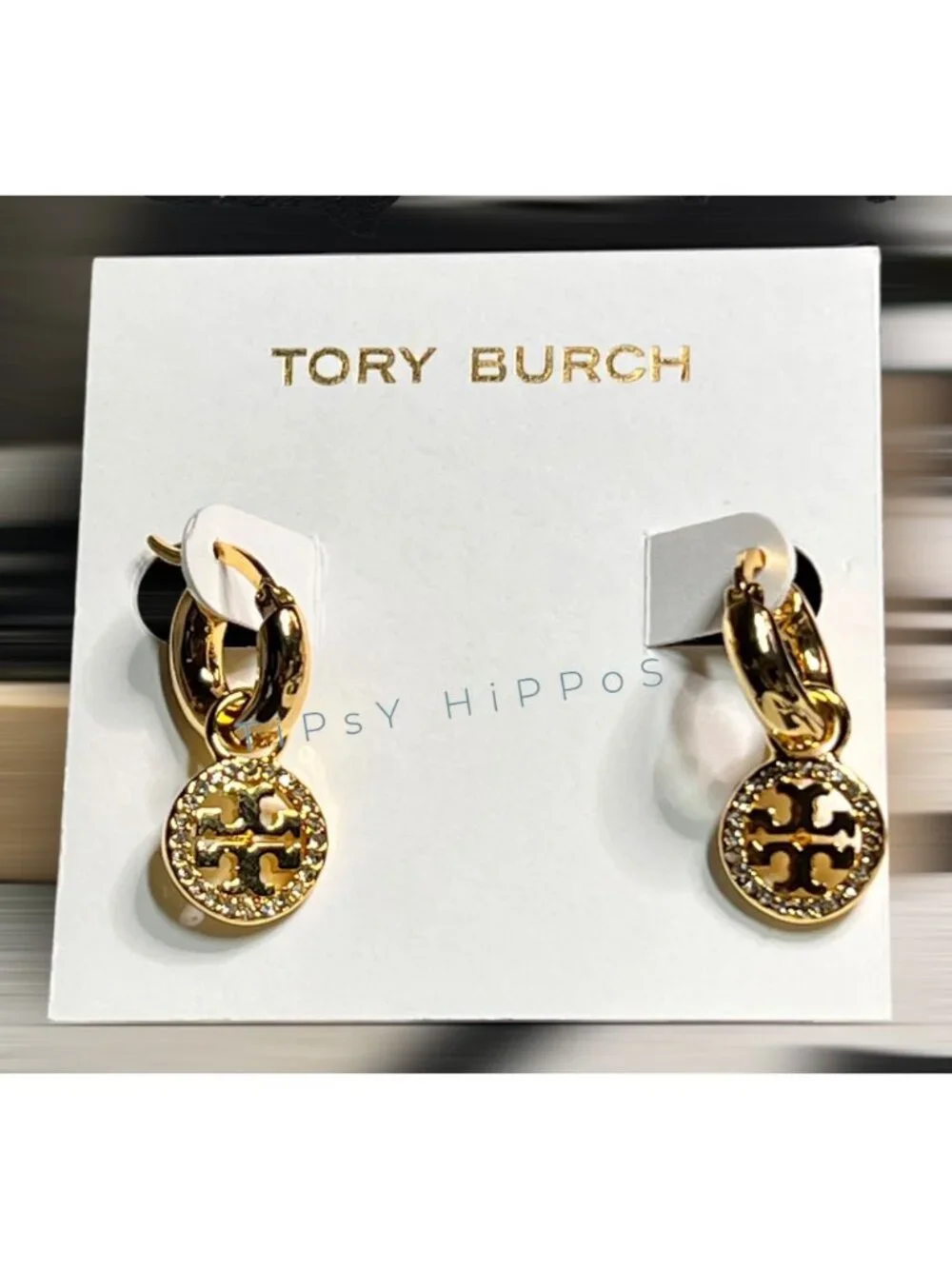 NEW!! Tory Burch Gold Miller Pave Necklace and Dangle Earring Set!